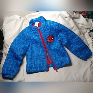 Size 4 Toddler Disney Vibrant Blue Spiderman Spider-Man Coat with Red Interior